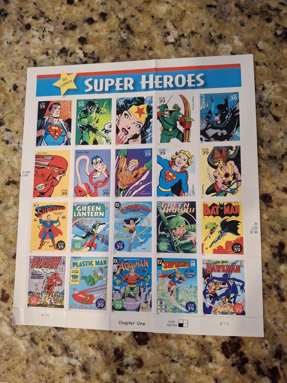 DC Comics Super Heroes Colorful Stamp Sheet - Collectors item 2005